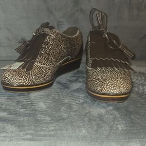 Cole Haan Speckled Brown Loafers with Fringe
